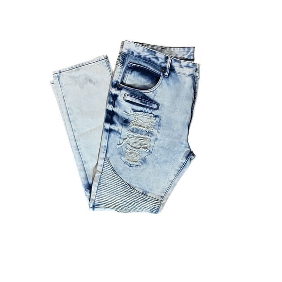 Gray Earth Men's Distressed Light Blue Jeans W40/L34 100% Cotton - Picture 1 of 5